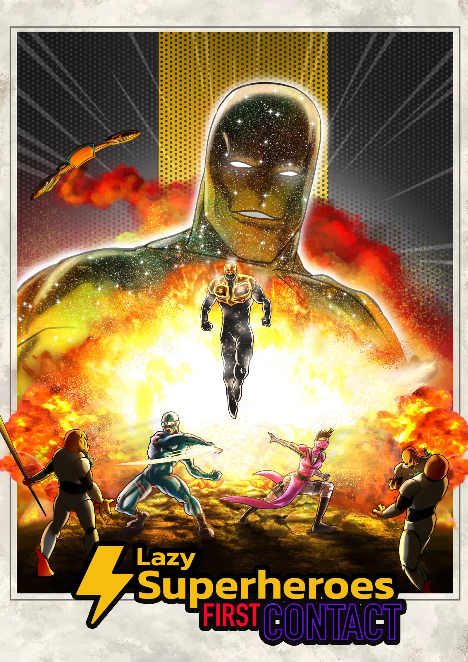 Cover art for First Contact, issue #1 of the Lazy Superheroes comic