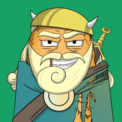 Kjell redrawn in a rounder cartoon style with a yellow helmet on a green background