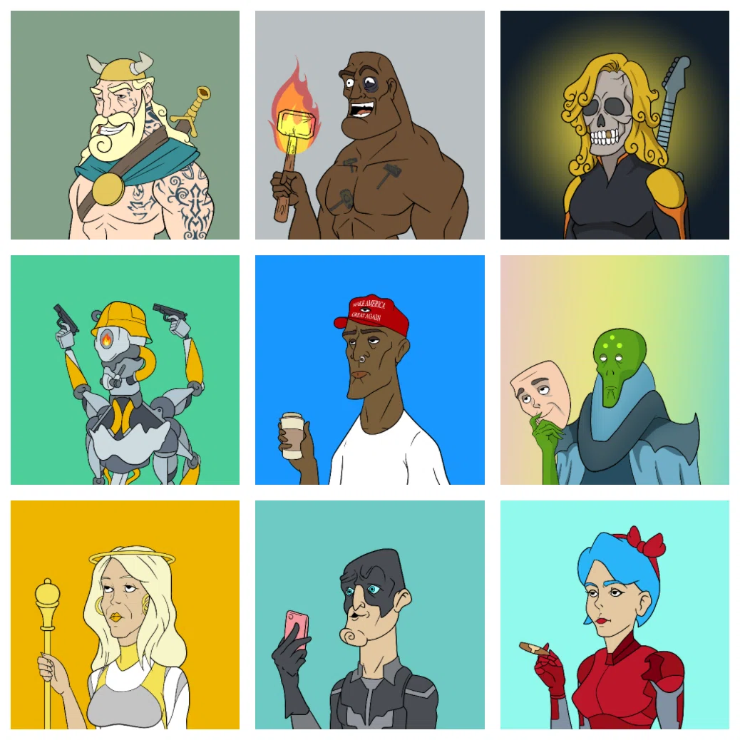 A selection of Gen 1 Lazy Superheroes artworks
